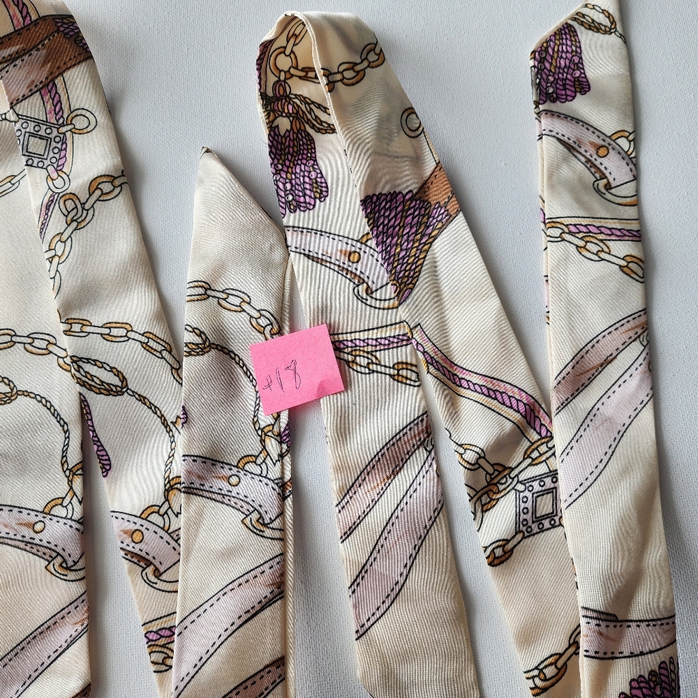 #18 2pc Twilly Set, Elegant Cream and Purple Silk Twilly